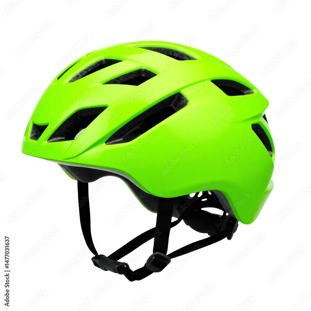 Fototapeta premium Green modern bike helmet isolated on transparent background.