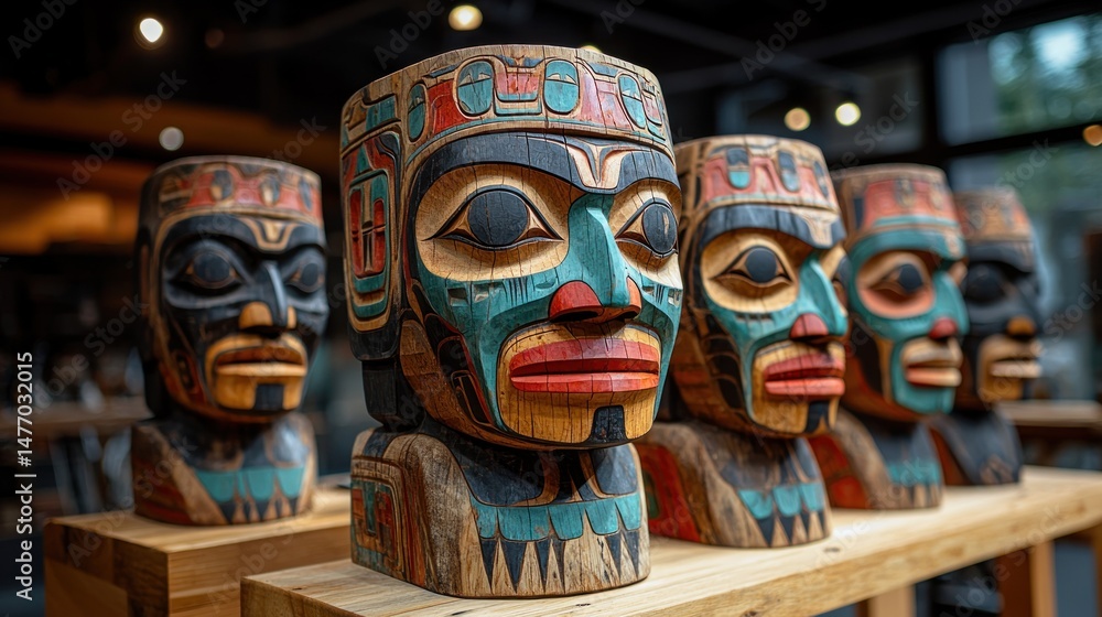 Fototapeta premium Carved wooden totem heads