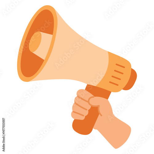 Cartoon hand holding megaphone, symbol of power, protest, awareness and speaking up with confidence.