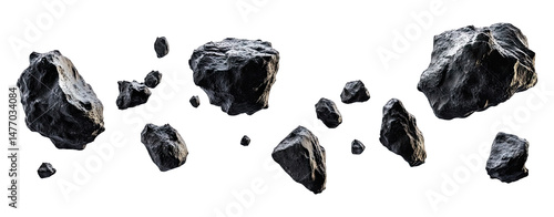 A Collection Of Ten Grey Space Rocks Of Varying Sizes Isolated On A Transparent Background