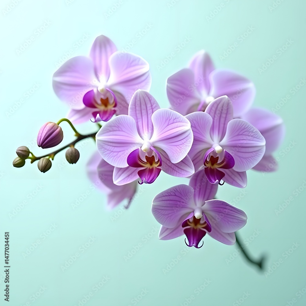 Enchanting Purple Orchids Dance on Pale Mint Canvas Enchanting Purple Orchids Dance on Pale Mint Canvas