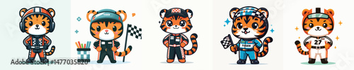 cute tiger vector in racer costume
