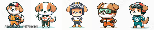 cute dog vector in racer costume