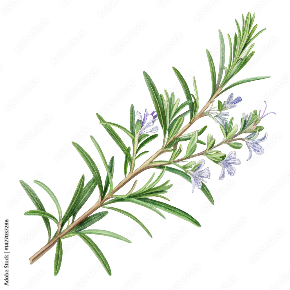 Fresh Rosemary Branch with Green Leaves and Purple Flowers Fresh Rosemary Branch with Green Leaves and Purple Flowers
