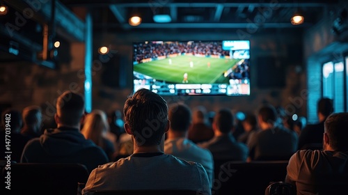 Fototapeta Naklejka Na Ścianę i Meble -  A packed sports bar with fans watching a live match