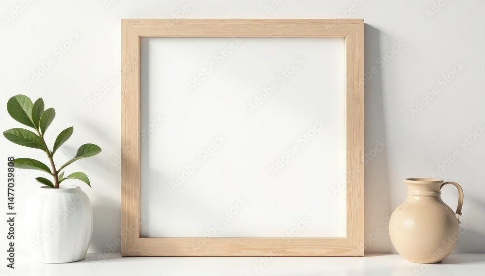 Simple wooden frame on white background, ready for your artwork or photo , natural wood, handmade, minimal Simple wooden frame on white background, ready for your artwork or photo , natural wood, handmade, minimal