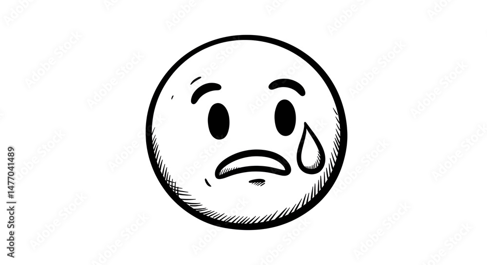 Fototapeta premium Sad Crying Emoji Sketch Illustration