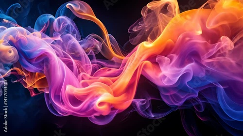 Abstract Colorful Smoke Swirls and Flows Seamlessly in a Dark Void