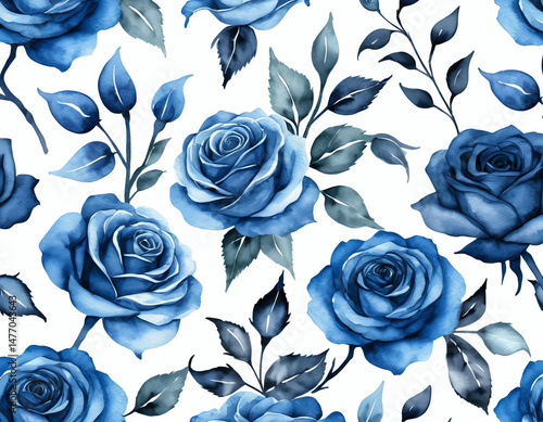 Blue roses floral pattern illustration