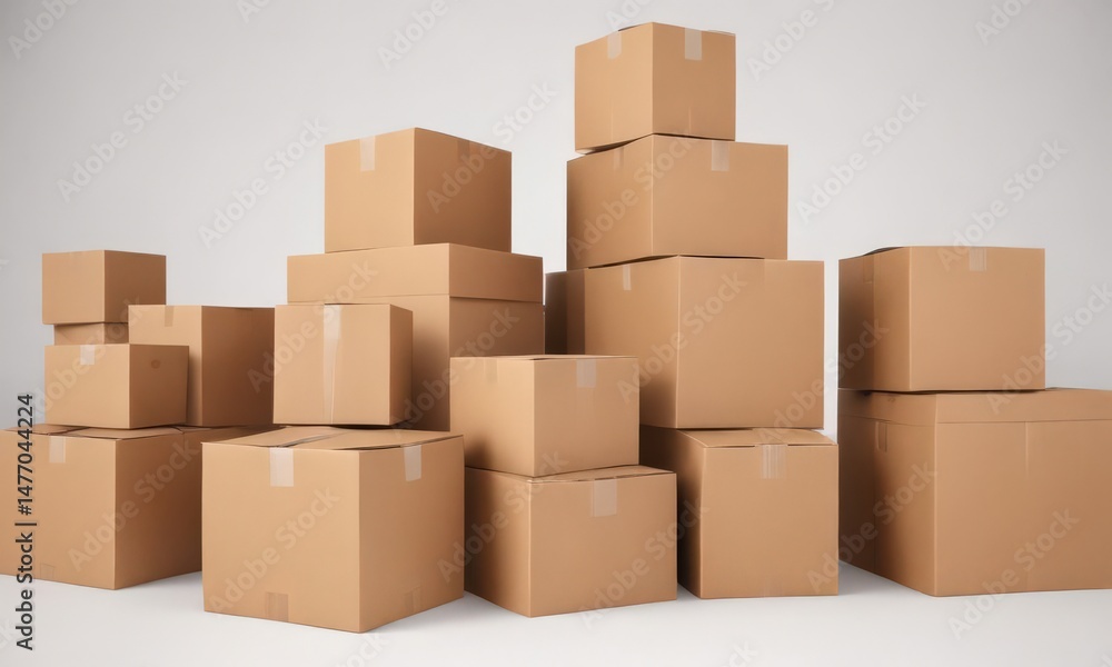 Several empty brown cardboard boxes isolated on white , empty, protection, objects Several empty brown cardboard boxes isolated on white , empty, protection, objects