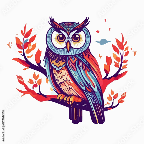 Colorful_Owl_Illustration_Digital_Art_Print_Abstract_Owl_on_Branch_Bright_Colors_Whimsical_Owl_Artwork_Unique_Owl_Gift_Owl_Decor_Home_Decor_Wildlife_Art_Nature_Illustration