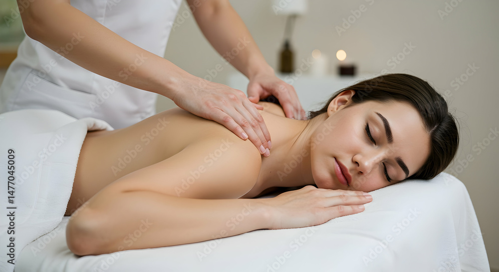 Fototapeta premium Relaxing Spa Massage Therapy Wellness Treatment Back Massage Body Care SelfCare