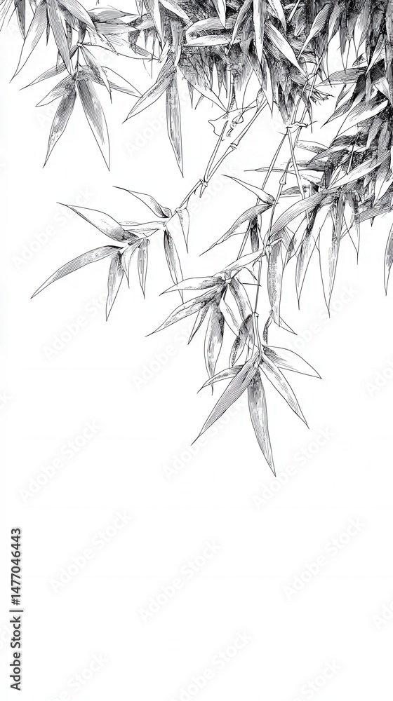 Naklejka premium Elegant bamboo leaves sketch illustration against white background artistic botanical drawing nature inspired design