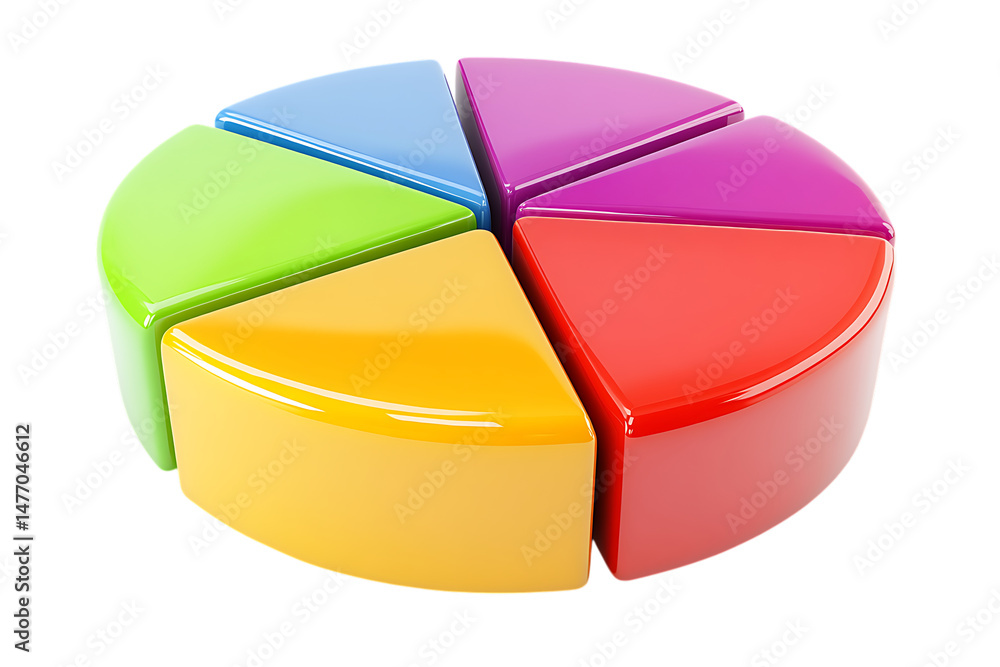 Obraz premium Colorful pie chart with six slices isolated on trasparent background