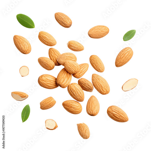 Wallpaper Mural Almonds with green leaves isolated on transparency background, fresh and healthy snack Torontodigital.ca