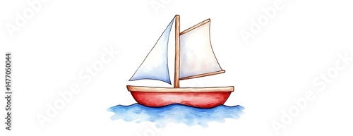 Red sailboat on water, illustration