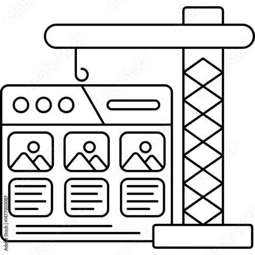 Website Under Construction with UI Elements � Line Vector Art
