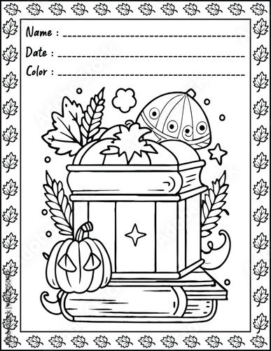 Cozy Halloween Christmas Coloring Pages For Kid and adult.  
High resolution (300 DPI), 
Ready to print on standard 8.5x11 inch paper With No Bleed, 
Black and White. 
Vector illustration AI, EPS, PNG