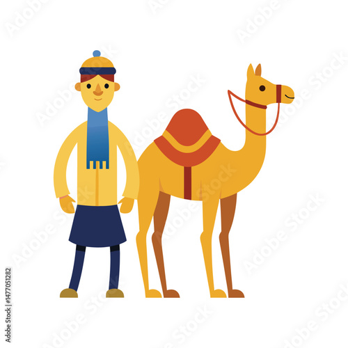 Flat and Minimal a Camel and its Handler icon vector illustration isolated on white background