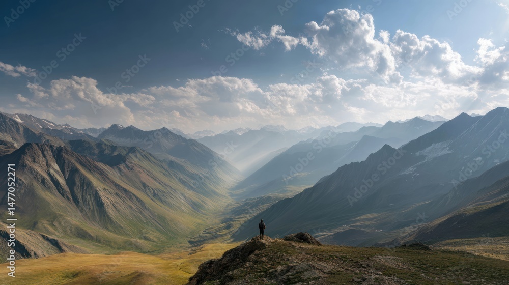 Fototapeta premium Majestic Mountain Landscape with Cloudy Sky and Valley View
