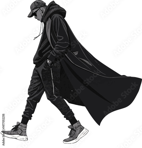 Stylish Urban Figure in Flowing Coat Silhouette