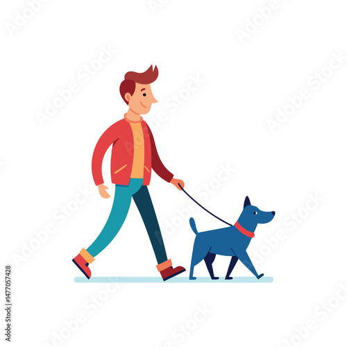 Flat and Minimal a man walking a dog icon vector illustration isolated on white background