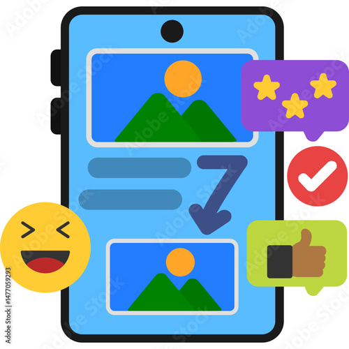 Mobile App Content Layout and Feedback � Line Illustration