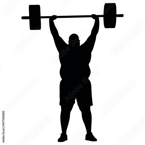 Silhouette of overweight male powerlifting heavyweight barbell
