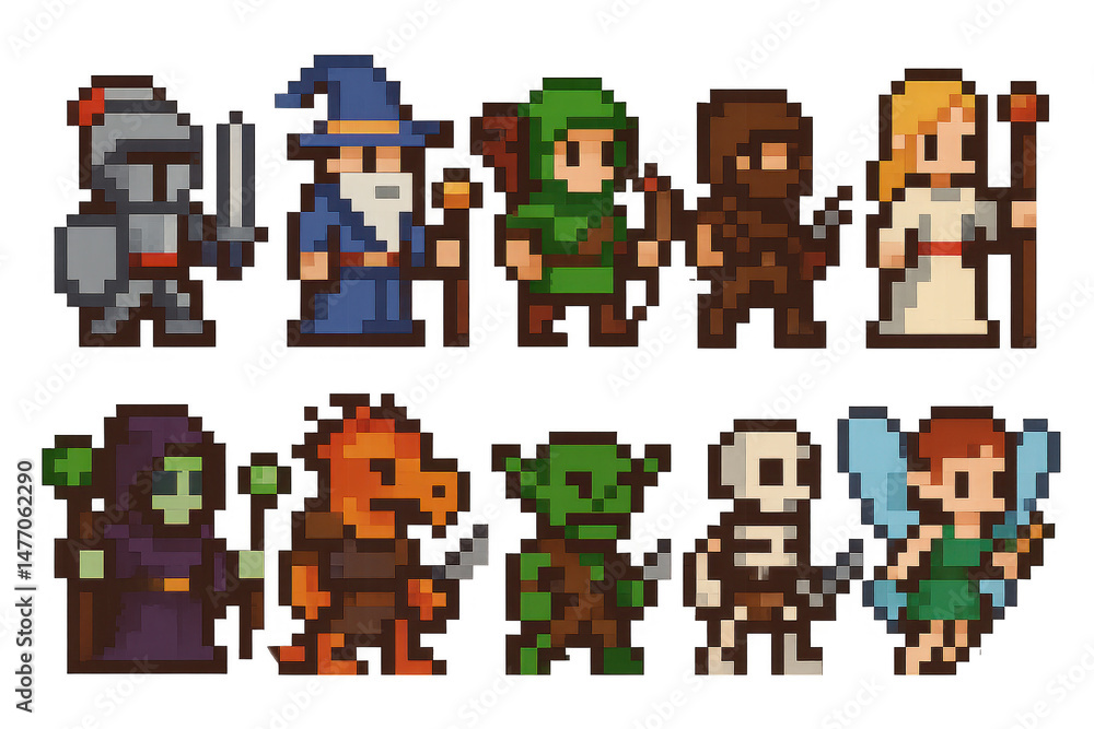 Pixel Art Characters for Fantasy Adventure Game or Illustration Pixel Art Characters for Fantasy Adventure Game or Illustration