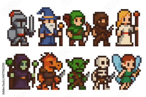 Pixel Art Characters for Fantasy Adventure Game or Illustration