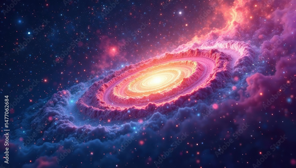 Naklejka premium Abstract swirling nebula, cosmic dust and stars Vibrant colors, deep space fantasy , dark, vast