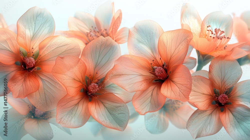 Fototapeta premium Orange-White Gradient Flowers with Dark Stamens - Spring-Themed Dreamy Background for Wallpaper