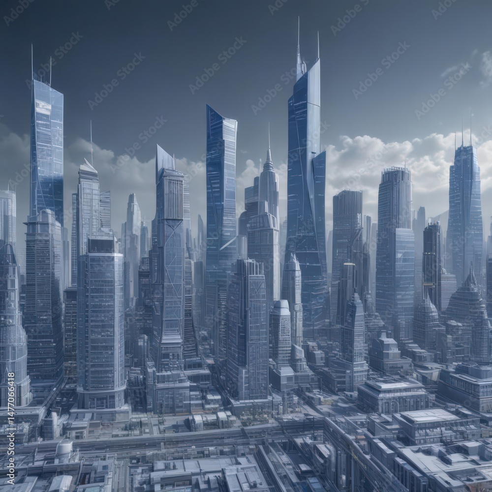 Obraz premium Blueprint city skyline, intricate lines, architectural details, geometric, draft