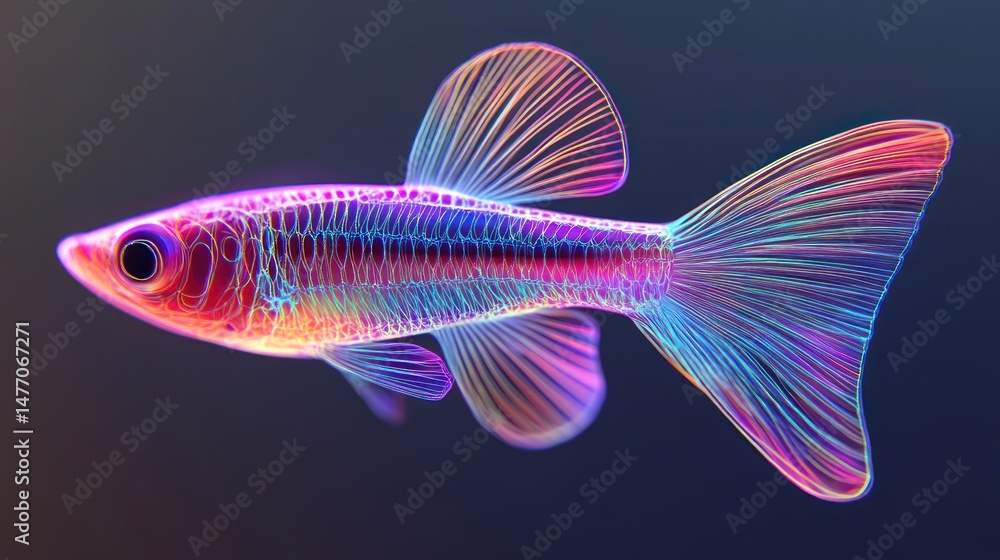 Fototapeta premium Vibrant, colorful fish, intricate skeletal structure