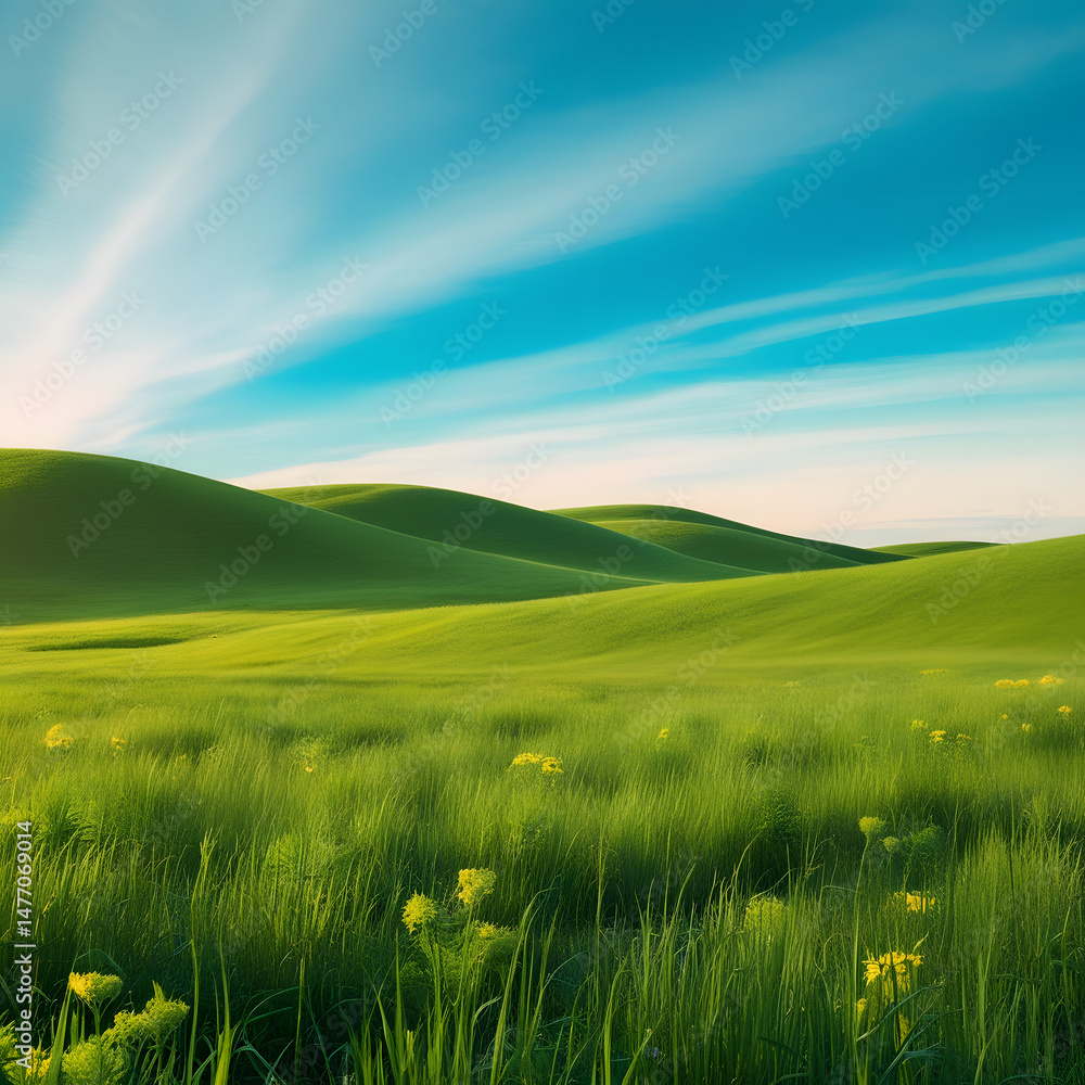 Fototapeta premium Green field and blue sky
