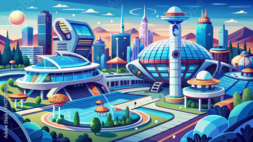 The futuristic design of the Seoul Science Park, full of high-tech exhibits and research centers Very beautiful,