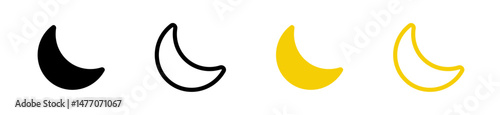 Moon crescent icon set. Half moon filled vector icon sign symbol. Half moon, crescent with star, night sky background. Vector Illustration
