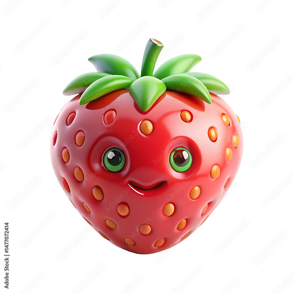 Obraz premium Strawberry 3d rendering isolated on transparent background. Cartoon plastic style