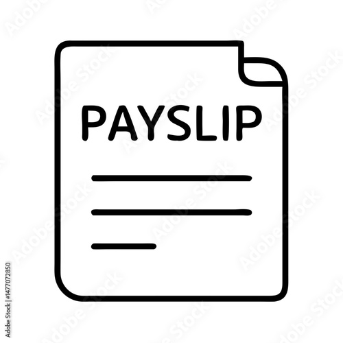 Line icon of payslip document with text, salary payment receipt or payroll concept, black and white outline symbol for finance or HR