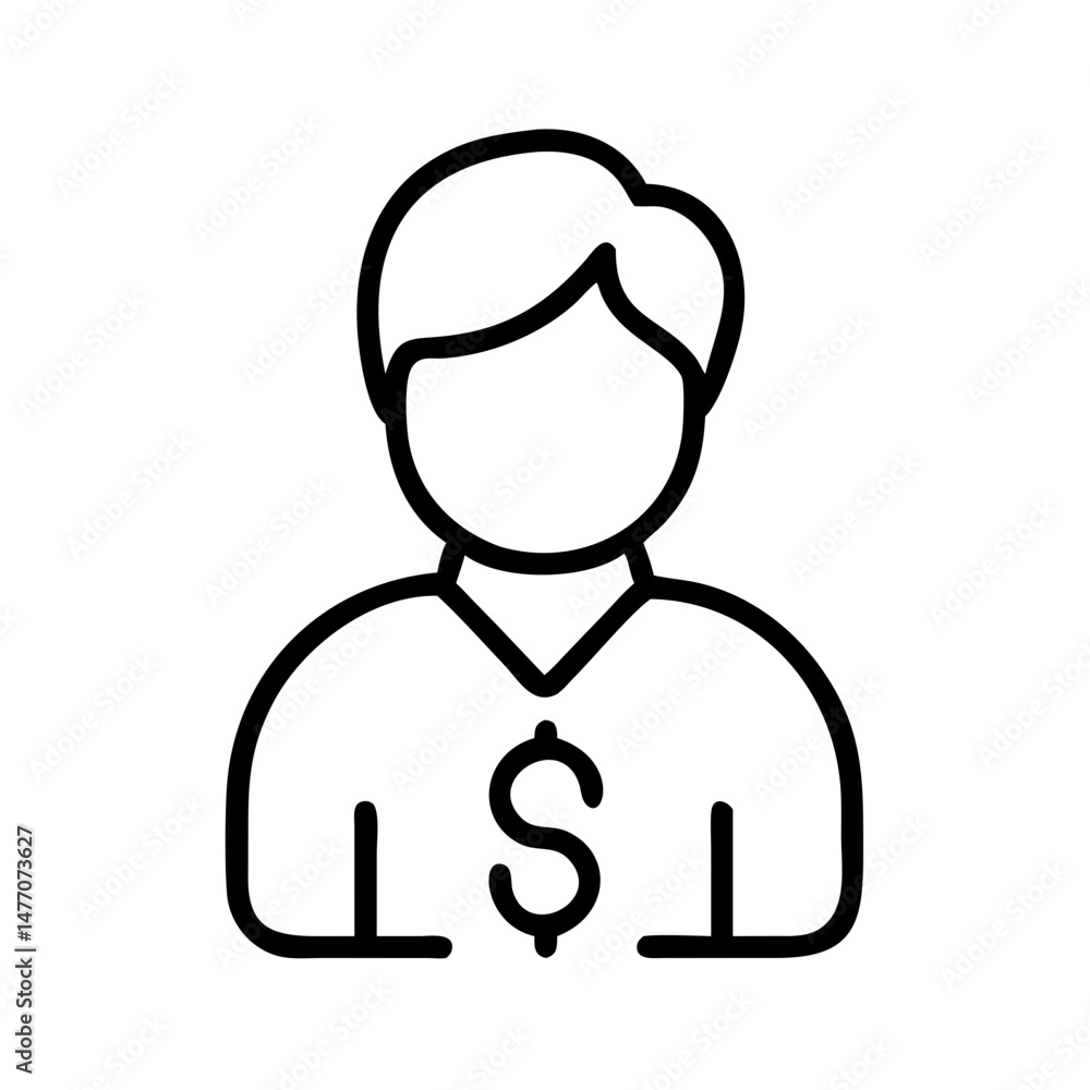 Fototapeta premium Line icon of person with dollar sign, financial user or salary concept, black and white outline symbol for business, payment or investment