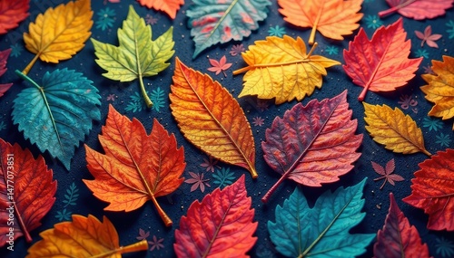 Wallpaper Mural Repetitive leaf print on fabric, close-up view, art, pattern, wallpaper Torontodigital.ca