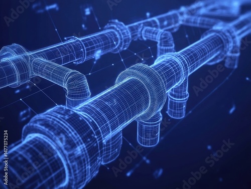 Technical schematic of a decentralized water purification pipeline system showing full connection layout in the context of mechanical engineering