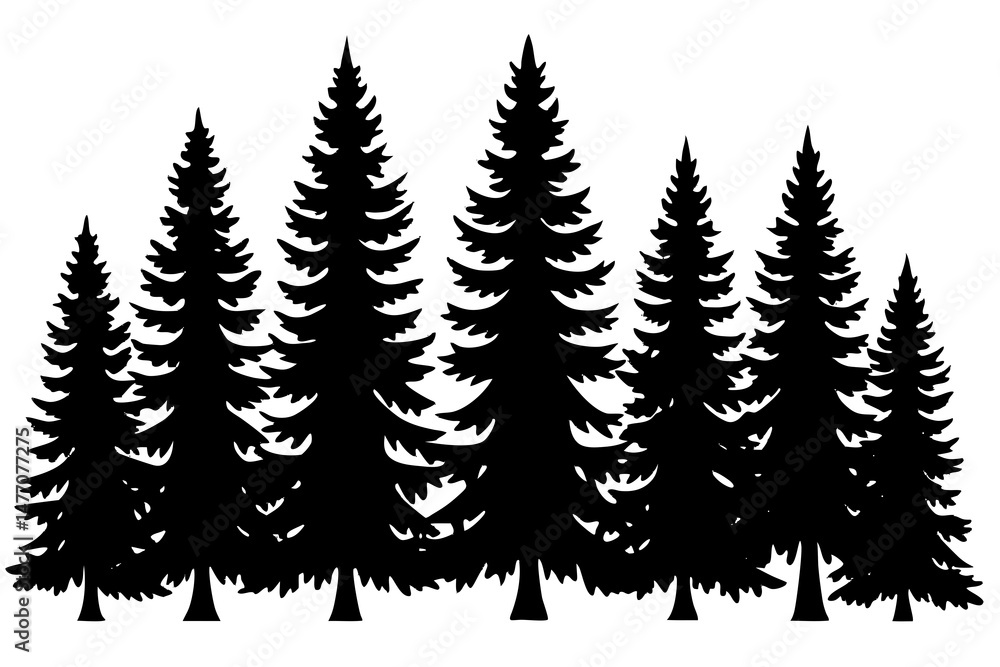 Fototapeta premium pine tree set silhouette, christmas tree set 