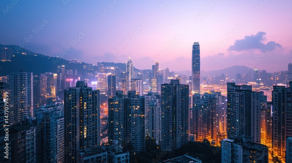 Fototapeta premium A large city at night with tall illuminated buildings