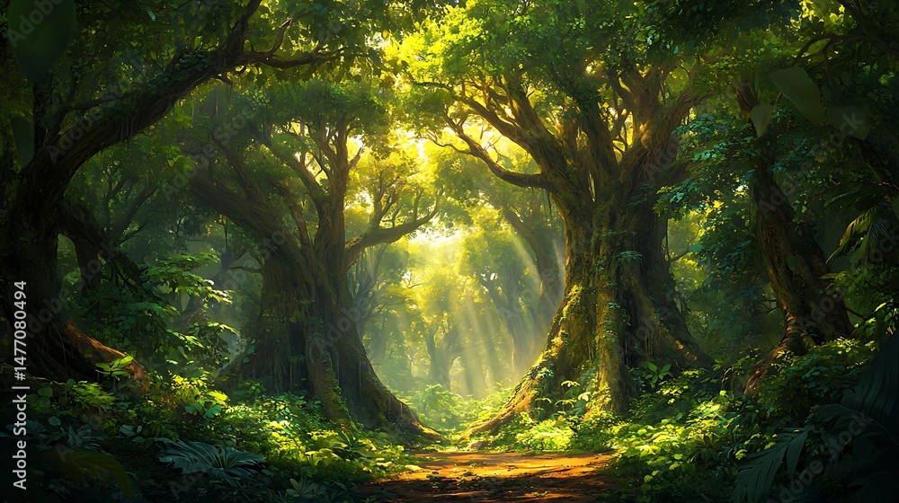 Fototapeta premium sun rays through the forest