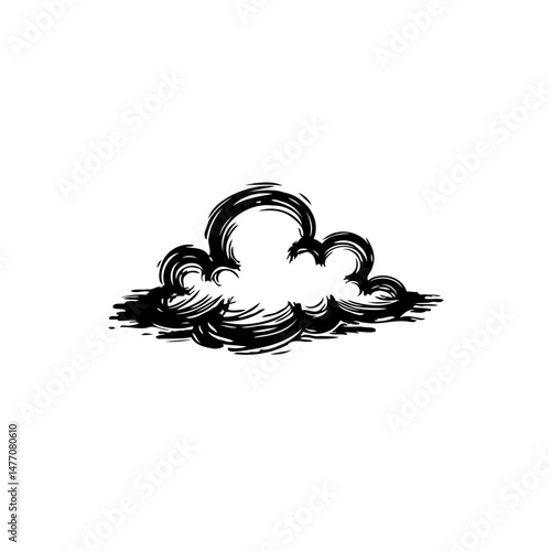 Stylized monochrome cloud illustration with textured, sketchy linework effect