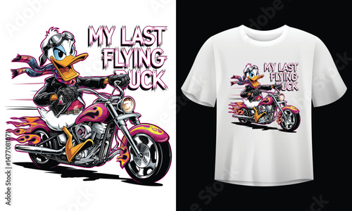 Rebel Duck on Motorcycle Vector Art – Funny Biker Cartoon T-Shirt Design