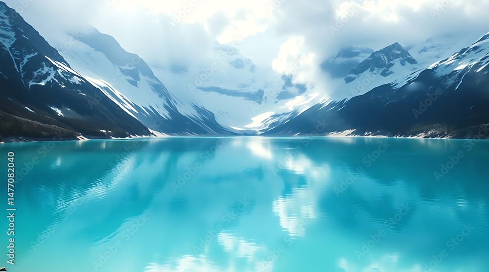Naklejka premium Turquoise Lake Surrounded by Snow-Capped Mountains kumrat valley