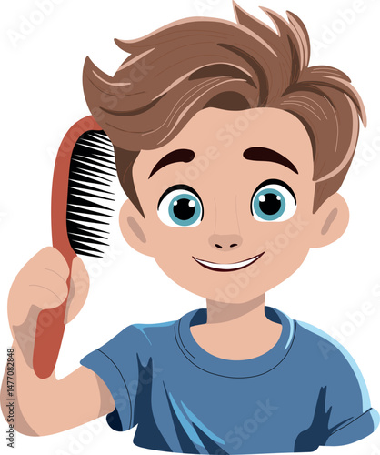 Boy combing hair