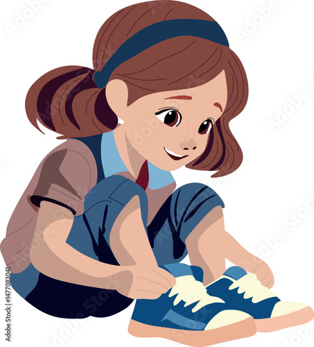 Girl putting on shoes
